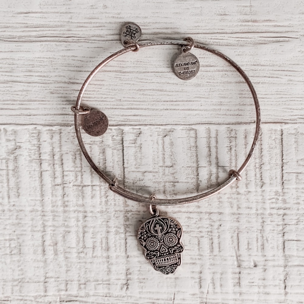 Alex & Ani Calavera Charm Rafaelian Silver Dia De Los Muertos Bracelet - Picture 6 of 8
